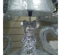 Biznest Set Of 2 Mickey & Minnie Mouse Lamp With Shade Crushed Diamond Crystal Sparkly Silver Mirror