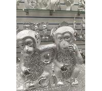 Biznest Set Of 2 Monkey Silver Crushed Jewel Diamante Ornament Home Decor