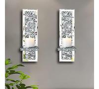 Biznest Set of 2 Silver Crystal Wall Sconce Candle Holders Mirrored with Crushed Diamond Design 38x11x10 cm (Rectangle)