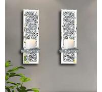 Biznest Set Of 2 Silver Crystal Wall Sconce Candle Holders Mirrored With Crushed Diamond Design 38X11X10 Cm