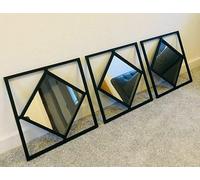 Biznest Set Of 3 40Cm Modern Style Boston Black Wall Art Deco Style Mirrors Square Geometric Pattern Diy Art (3)