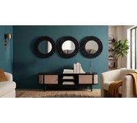 Biznest Set Of 3 Black Round Beaded Design Wall Hanging Mirror Small Plastic Framed Home Art Decor Gift Idea 25X25X1.8Cm