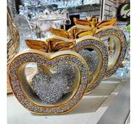 Biznest Set Of 3 Crushed Apple Crystal Diamond Ornament Mille Shelf Sitter Gold Silver