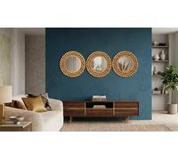 Biznest Set Of 3 Gold Round Beaded Design Wall Hanging Mirror Small Plastic Framed Home Art Decor Gift Idea 25X25X1.8Cm