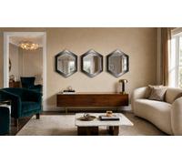 Biznest Set Of 3 Hexagonal Shaped Wall Mounted Mirror Gold Plastic Frame Mirrored Geometric Surface Home Decor Gift Idea 30X30Cm