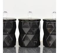 Biznest Set Of 3 Marble Design Coffee Tea Sugar Canisters Container Kitchen Jar Pots Crystal Best For Gift Home Decor (Black)