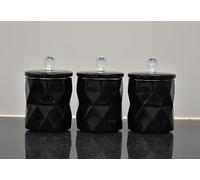 Biznest Set Of 3 Marble Design Coffee Tea Sugar Canisters Container Kitchen Jar Pots Crystal Best For Gift Home Decor (BLACKY)