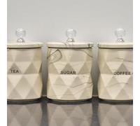 Biznest Set Of 3 Marble Design Coffee Tea Sugar Canisters Container Kitchen Jar Pots Crystal (Cream)