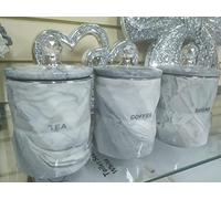 Biznest Set of 3 Marble Grey Style Crystal Containers For Coffee Tea Sugar Kitchen Storage Tins, Canisters Grey
