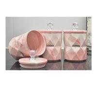 Biznest Set Of 3 Pink Marble Design Coffee Tea Sugar Canisters