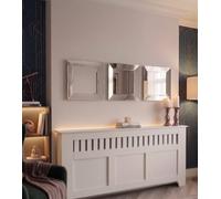 Biznest Set Of 3 Silver Bevelled Edges 3D Square Wall Hanging Mirror Plastic Framed Home Décoration Gift Idea 39.5X39.5X3Cm
