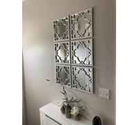 Biznest Set Of 3 Silver Moroccan Tile Mirrors Moroccan Wall Art Hanging Mirrors Square