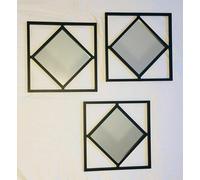 Biznest Set Of 3 Square Diamond Shape Frame Black Wall Art Mirror Modern Stylish 40X40Cm Collection Of Biznest Store