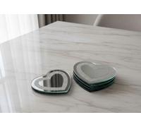 Biznest Set Of 4 Heart-Shaped Crushed Crystal Border Mirrored Finish Coasters Reflective Silver Glass Surface Sparkle Jewel 10 Cm