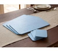 Biznest Set Of 4 Placemats & 4 Coasters Wooden Veneer Rectangular Dining Table Linens Setting Mats Home Decor Surface Protector Round Corners Stylish Kitchen Serveware Large 29x21.5Cm (SKY BLUE)