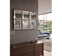 Biznest Set Of 6 Black Contemporary Square Wall Mounted Mirror Bevelled Edges Design Plastic Frame Home Décoration Gift Idea 25Cm