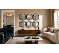 Biznest Set Of 6 Hexagonal Shaped Wall Mounted Mirror Gold Plastic Geometrical Frame Mirrored Surface Home Decor Gift Idea 30X30Cm