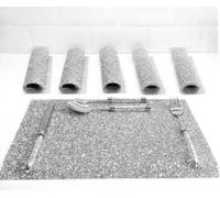 Biznest Set Of 6 Roman Style Crushed Crystal Loose Diamante Place Mats Sparkle Kitchen & Dining Table Setting for Everyday or Special Occasions Use 40x24Cm (SILVER)