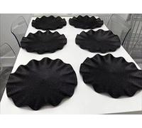Biznest Set of 6 Round Wavy Rattan Placemat 38 cm, Durable & Stylish Table Mats for Home Dining & Décor (Black)