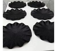 Biznest Set Of 6 Round Wavy Rattan Placemat 38 Cm, Durable & Stylish Table Mats For Home Dining & Décor (Black)