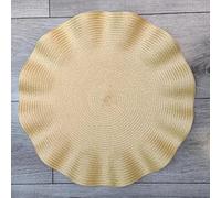 Biznest Set Of 6 Round Wavy Rattan Placemat 38 Cm, Durable & Stylish Table Mats For Home Dining & Décor (Champange)