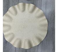 Biznest Set Of 6 Round Wavy Rattan Placemat 38 Cm, Durable & Stylish Table Mats For Home Dining & Décor (Cream)