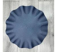 Biznest Set Of 6 Round Wavy Rattan Placemat 38 Cm, Durable & Stylish Table Mats For Home Dining & Décor (Dark Blue)