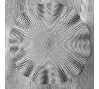 Biznest Set Of 6 Round Wavy Rattan Placemat 38 Cm, Durable & Stylish Table Mats For Home Dining & Décor (Grey)