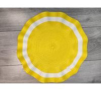 Biznest Set of 6 Round Wavy Rattan Placemat 38 cm, Durable & Stylish Table Mats for Home Dining & Décor (Lemon-White)
