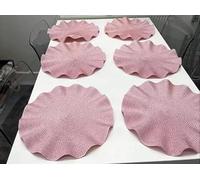 Biznest Set of 6 Round Wavy Rattan Placemat 38 cm, Durable & Stylish Table Mats for Home Dining & Décor (Pink)