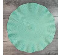 Biznest Set Of 6 Round Wavy Rattan Placemat 38 Cm, Durable & Stylish Table Mats For Home Dining & Décor (Sage Green)