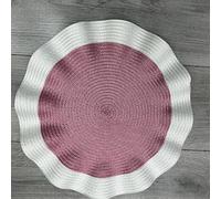 Biznest Set Of 6 Round Wavy Rattan Placemat 38 Cm, Durable & Stylish Table Mats For Home Dining & Décor (White - Pink)