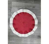 Biznest Set of 6 Round Wavy Rattan Placemat 38 cm, Durable & Stylish Table Mats for Home Dining & Décor (White-Red)