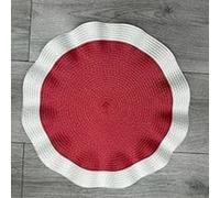 Biznest Set Of 6 Round Wavy Rattan Placemat 38 Cm, Durable & Stylish Table Mats For Home Dining & Décor (White - Red)