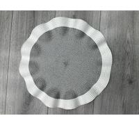 Biznest Set of 6 Round Wavy Rattan Placemat 38 cm, Durable & Stylish Table Mats for Home Dining & Décor (White-Grey)