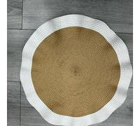 Biznest Set Of 6 Round Wavy Rattan Placemat 38 Cm, Durable & Stylish Table Mats For Home Dining & Décor (White - Brown)