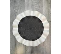 Biznest Set of 6 Round Wavy Rattan Placemat 38 cm, Durable & Stylish Table Mats for Home Dining & Décor (White-Black)