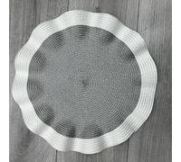 Biznest Set Of 6 Round Wavy Rattan Placemats Stylish Table Mats Home Décor 38X38X0.25 Cm White-Grey