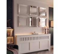 Biznest Set Of 6 Silver Bevelled Edges 3D Square Wall Hanging Mirror Plastic Framed Home Décoration Gift Idea 39.5X39.5X3Cm