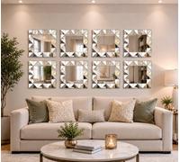 Biznest Set Of 8 Square Framed 3D Home Art Décoration Style Wall Hanging Mirror Geometric Pattern Gift Idea 40Cm Diameters