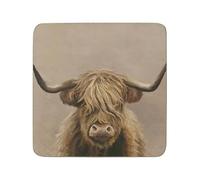 Biznest Set of Cork Back Placemats & Coasters Rustic Farmhouse Dining Décor Durable & Stylish Table Protection (4x Highland Cow Coasters)