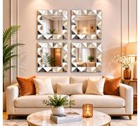 Biznest Set Of Square Framed 3D Home Art Deco Style Wall Hanging Mirror Geometric Pattern Gift Idea 40Cm Dia. (4)
