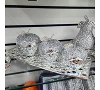 Biznest Set Of Three Silver Crushed Crystal Diamond Jewel Apple Fruit Ornament Home Art Decoration Eye Catching