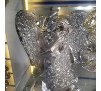 Biznest Side Face Beautiful Crushed Diamond Sitting Angel Silver Sparkle Shelves Ornament Bling