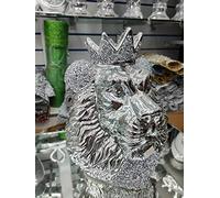 Biznest Silver Chrome Crushed Diamond Lion King Face Crystal Ornament Statue Shelf Décor