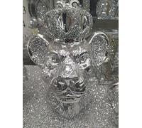 Biznest Silver Chrome Crushed Diamond Lion Queen Face Crystal Ornament Statue Shelf Décor