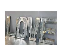 Biznest Silver Crushed Crystal Diamond Mirror HOME LOVE Letters Wall Hung Size 35x25cm (LOVE)