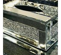 Biznest Silver Crushed Crystal Diamond Strip Border Tissue Box Diamante Bling, Living Room