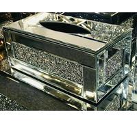 Biznest Silver Crushed Crystal Diamond Strip Border Tissue Box Diamante Bling, Living Room