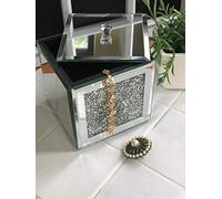 Biznest Silver Crushed Diamante Mirrored Glass Jewellery Box Eye Catching Design Black Velvet Inlay Trinket Box 11 x 10 x 10 cm